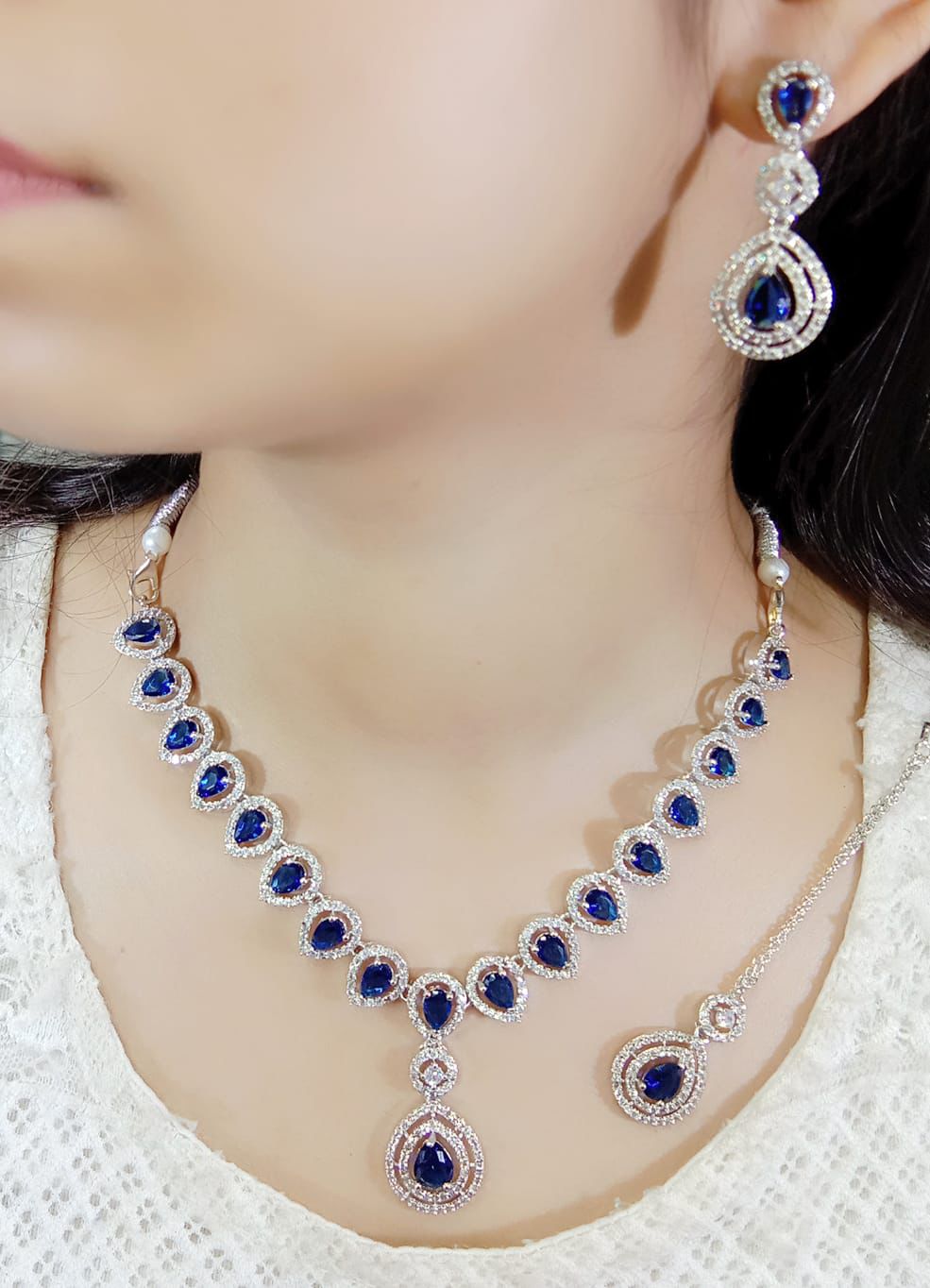 Beautiful Premium Quality American Diamond Neckline with Earrings and Mang Tikka - Image 4