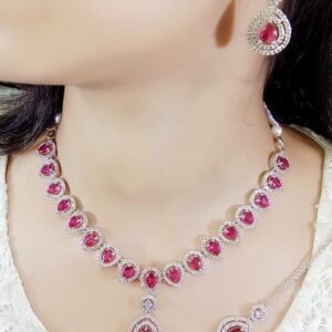 Beautiful Premium Quality American Diamond Neckline with Earrings and Mang Tikka
